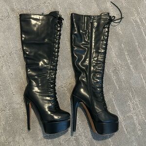 Ultra High Stiletto Heels Platform Lace Up Boots